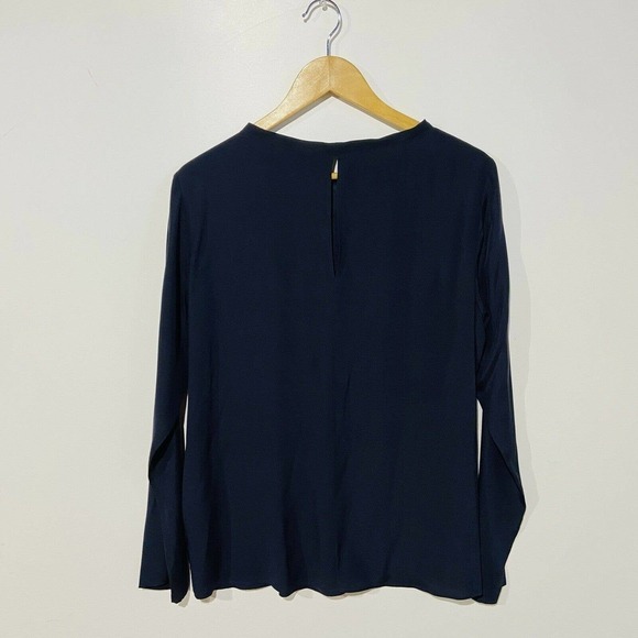Sibel Saral Round Neck Pocket Front Blouse sz M Navy Blue Long Sleeve Solid - Picture 3 of 6